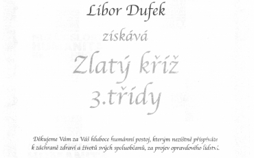 Poděkování dárci krve Liborovi Dufkovi